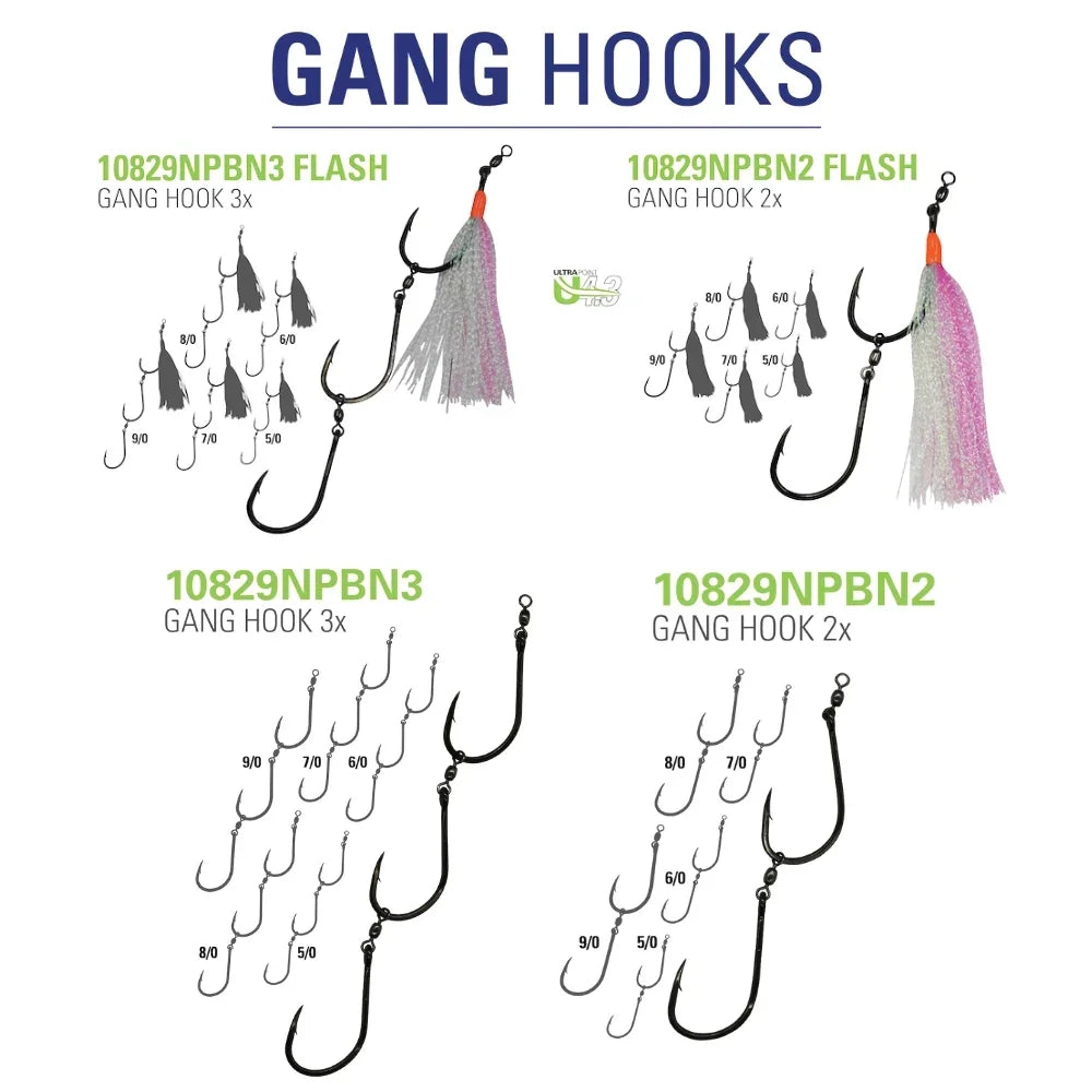 Mustad Big Gun 3 Gang Hooks With Flasher