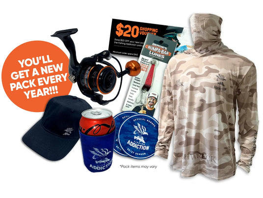 Collection of outdoor gear including a hoodie, cap, and other items on a white background.