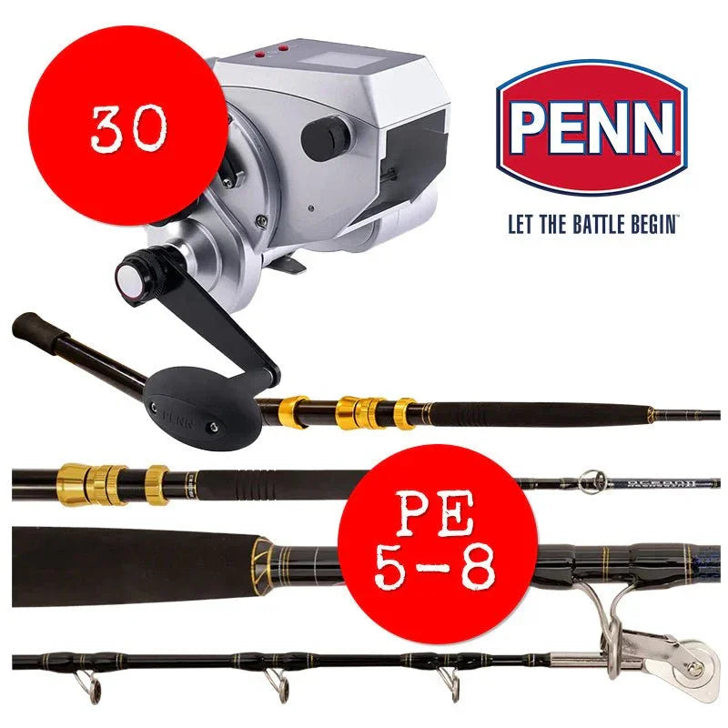 Penn Fathom Electric Reel 30 and Penn Assassin PE 5 - 8 Game Rod Bundle - Addict Tackle