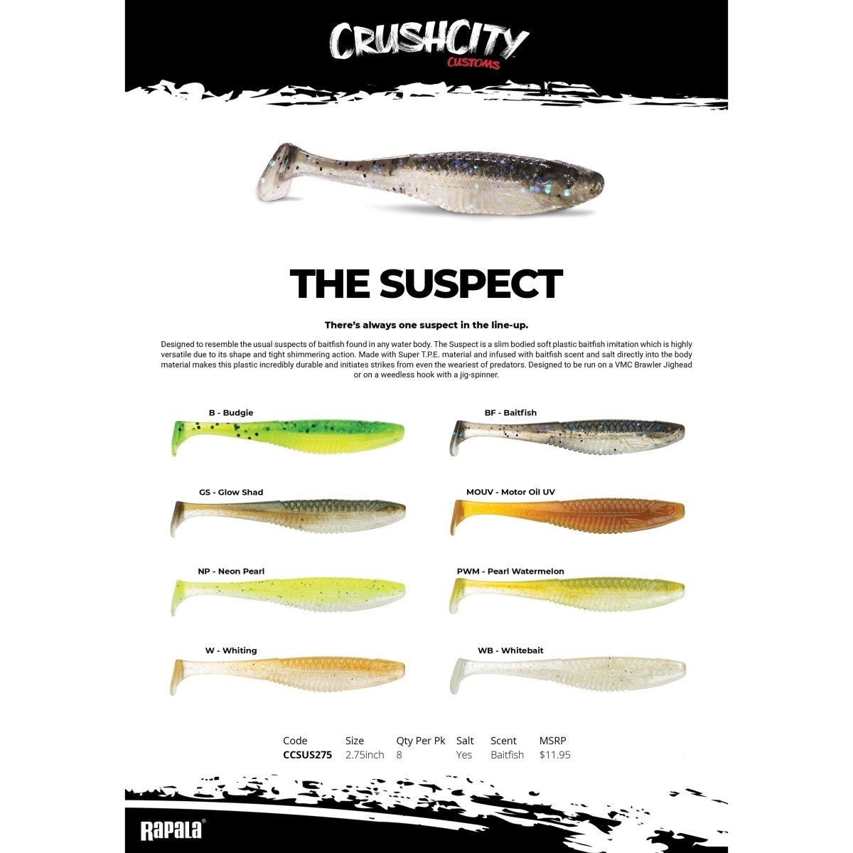 Rapala Crush City 2.75&#39;&#39; The Suspect Soft Plastic - Addict Tackle