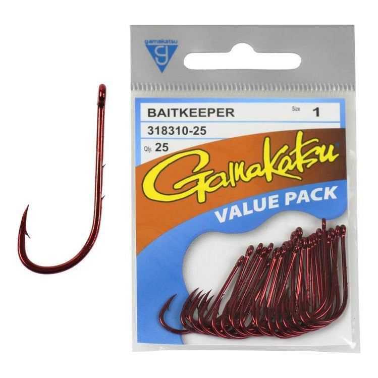 Gamakatsu Baitkeeper Hooks Red Value Pack 25 by Gamakatsu at Addict Tackle