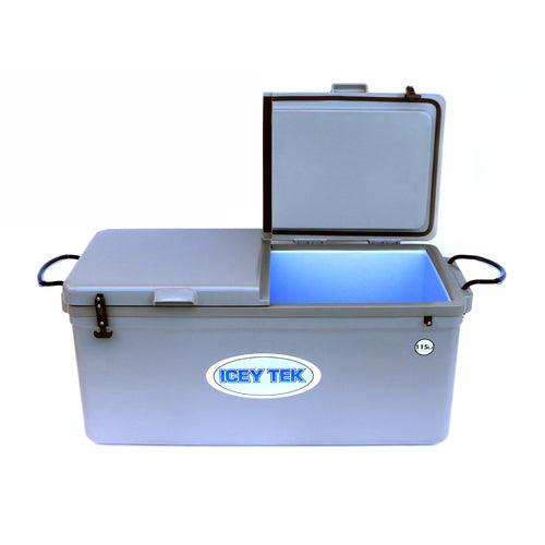 Icey Tek Grey Split Lid Long Ice Box Cooler - Addict Tackle