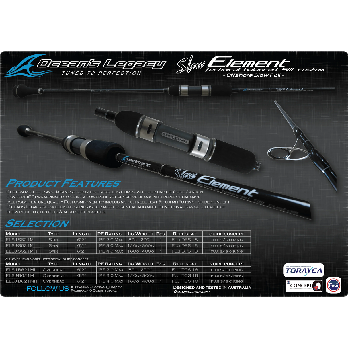 Oceans Legacy Slow Element Overhead Jig Rod - Spiral Guide by Oceans Legacy at Addict Tackle