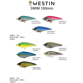 Westin Swim Intermediate 100mm Sinking Hard Body Lure by Westin at Addict Tackle