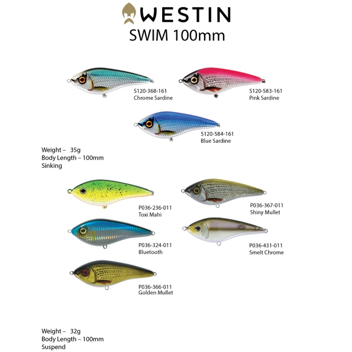 Westin Swim Intermediate 100mm Sinking Hard Body Lure by Westin at Addict Tackle